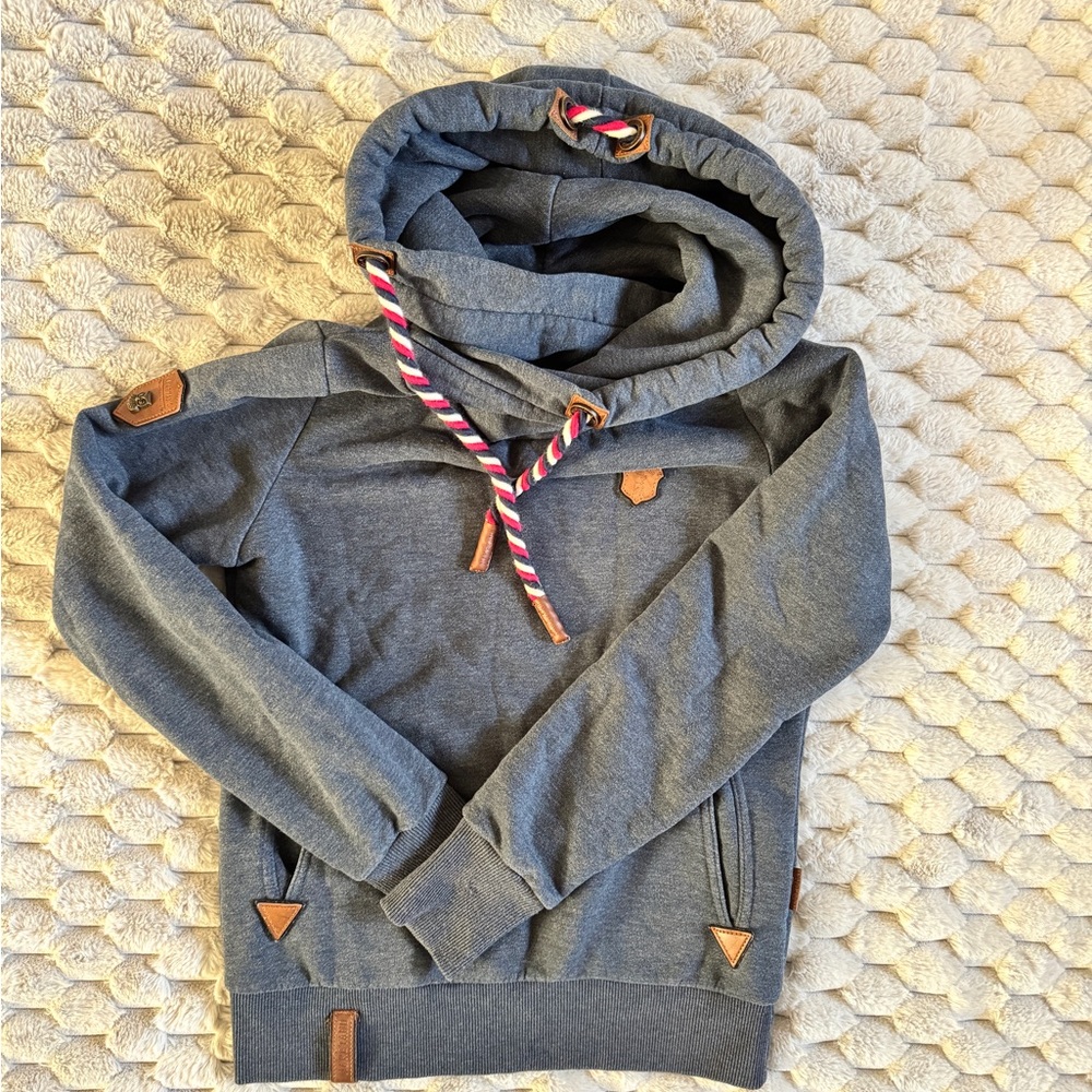 Naketano Brave New World heather blue/grey cotton-blend cowl neck hoodie